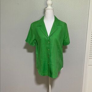 Barrie Pace Green Linen Tailored Shirt – Size 10 (Runs Small)
